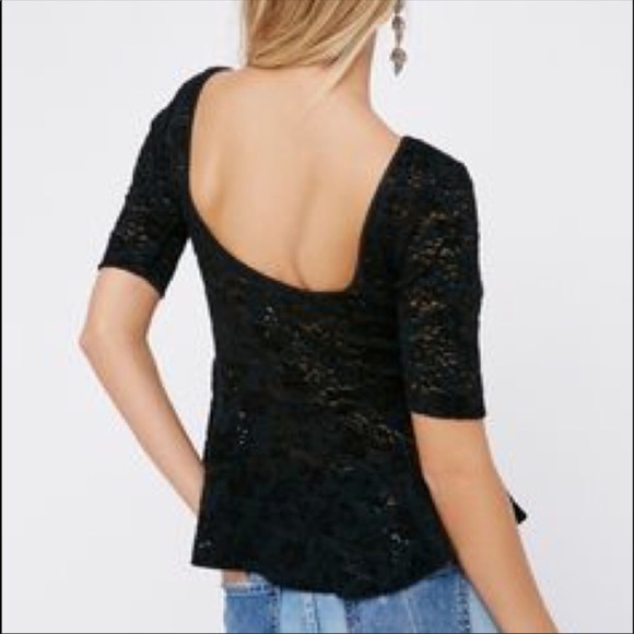 Free People black lace peplum top -NWT- size S - Picture 2 of 4